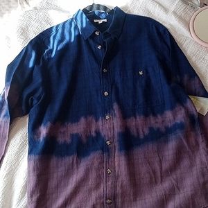 BP plaid, tie dyed, men's medium, long sleeve collared shirt. Gift for him!